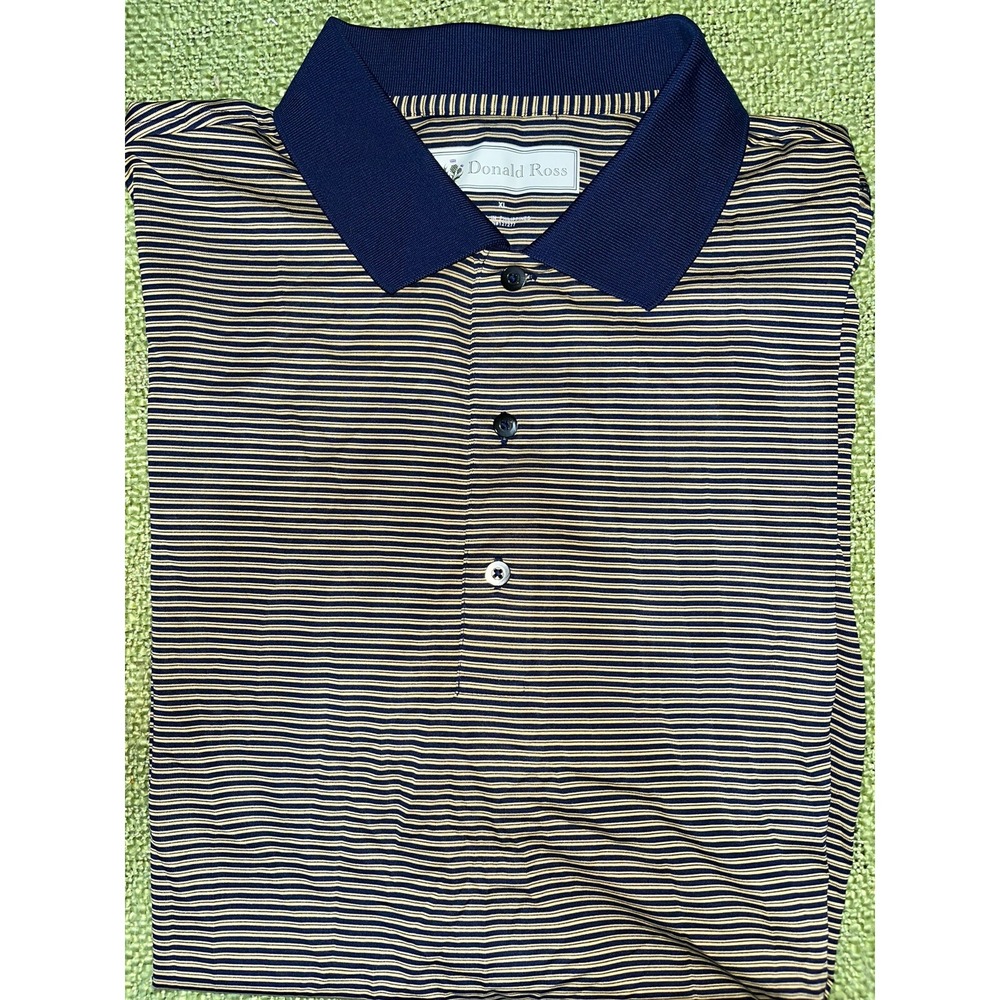 Donald Ross golf shirt Mens Polo XL Blue Gold stripe